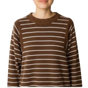 Ricki's Striped Crewneck Knit Sweater Brown White Ling Sleeves Cotton Blend L